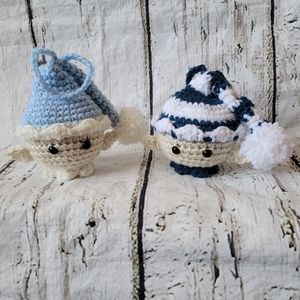 New white Christmas elf head ornaments set